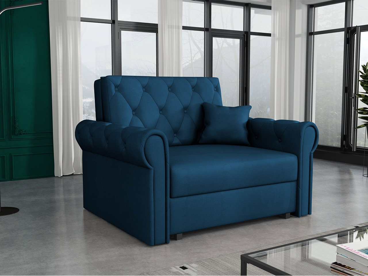 Fotelja na razvlačenje Clovea Roma I (plava) (s prostorom za odlaganje)