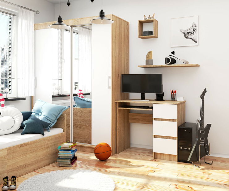 Masă PC Benicio (stejar sonoma + alb) (D)