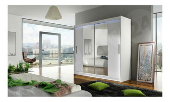 Dulap cu uși glisante Lena II (alb) (iluminare LED RGB colorat)