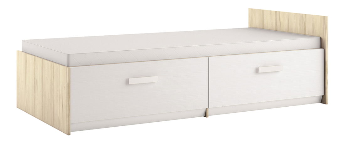 Pat de o persoană 90 cm Best 17 Stejar sălbatic + Alb (cu somieră și spațiu depozitare)