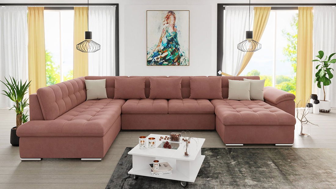 Rohová pohovka Talina s funkciou spania (Pravá U) (Uttario Velvet 2955 + Uttario Velvet 2955 + Uttario Velvet 2979)