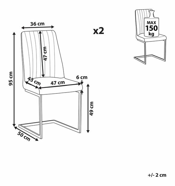 Set 2 buc. scaune de sufragerie LANIVE (gri)