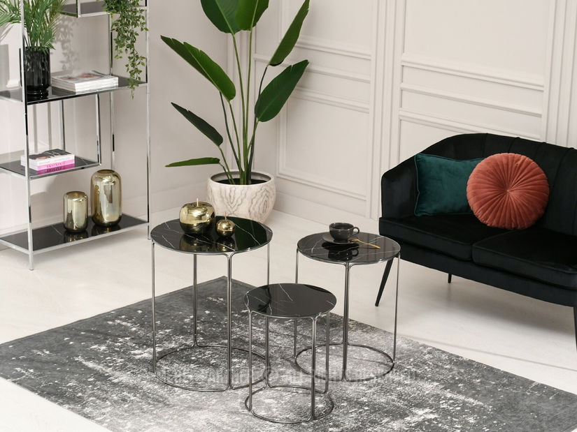 Konferenčný stolík Belianni Zest (čierny mramor + nikel)