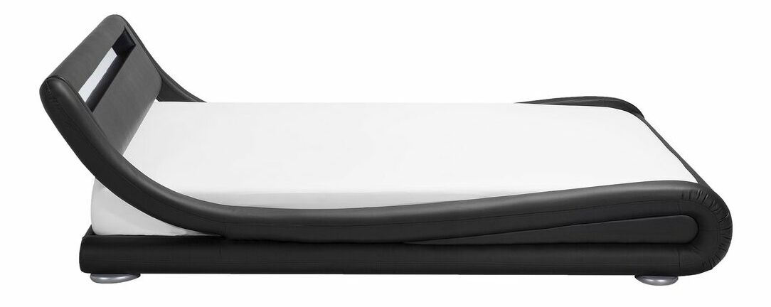 Franciaágy 140 cm AGINON (szintetikus bőr) (fekete) (LED világítással)