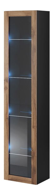 Vitrína 180 sklo Zylia (čierna + dub wotan) (osvetlenie LED modré)