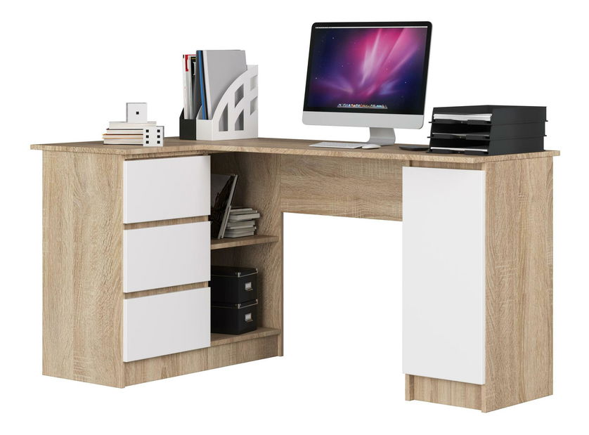 Masă PC de colț Bevin (stejar sonoma + alb) (S)