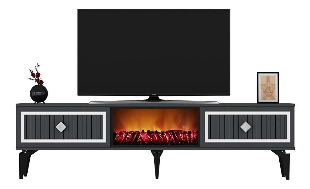 TV asztal/szekrény kandallóval Kebive (antracit + ezüst) 
