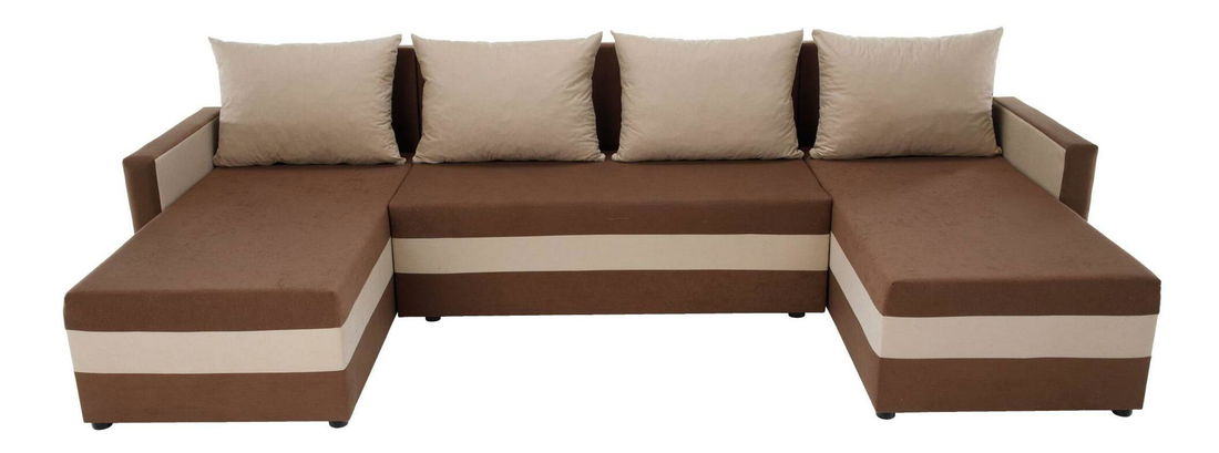 Kutna garnitura u obliku slova U Paulati (smeđa + bež) (na razvlačenje, s prostorom za odlaganje)