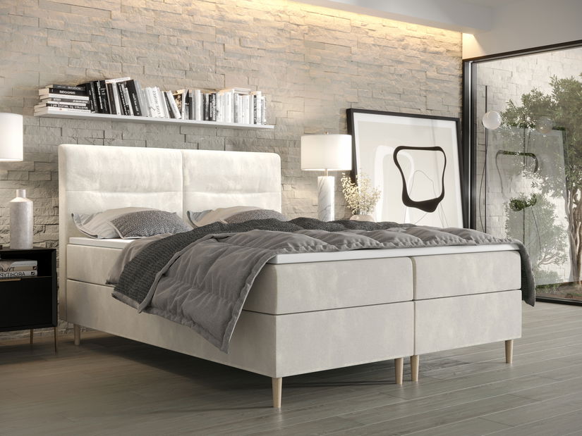 Pat matrimonial Boxspring 160 cm Saruta (bej) ( cu saltea și sp. depozitare)