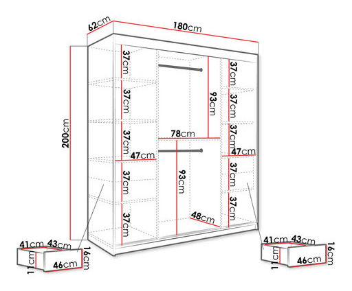 Dulap de haine Nona T (negru + marmură albă)