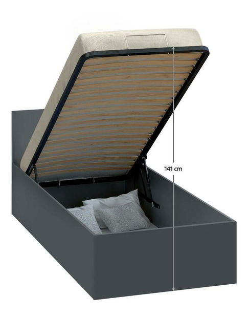 Jednostruki krevet (ležaj) 90 cm Discutibles (grafit) (sa podnicom) (sa prostorom za odlaganje)