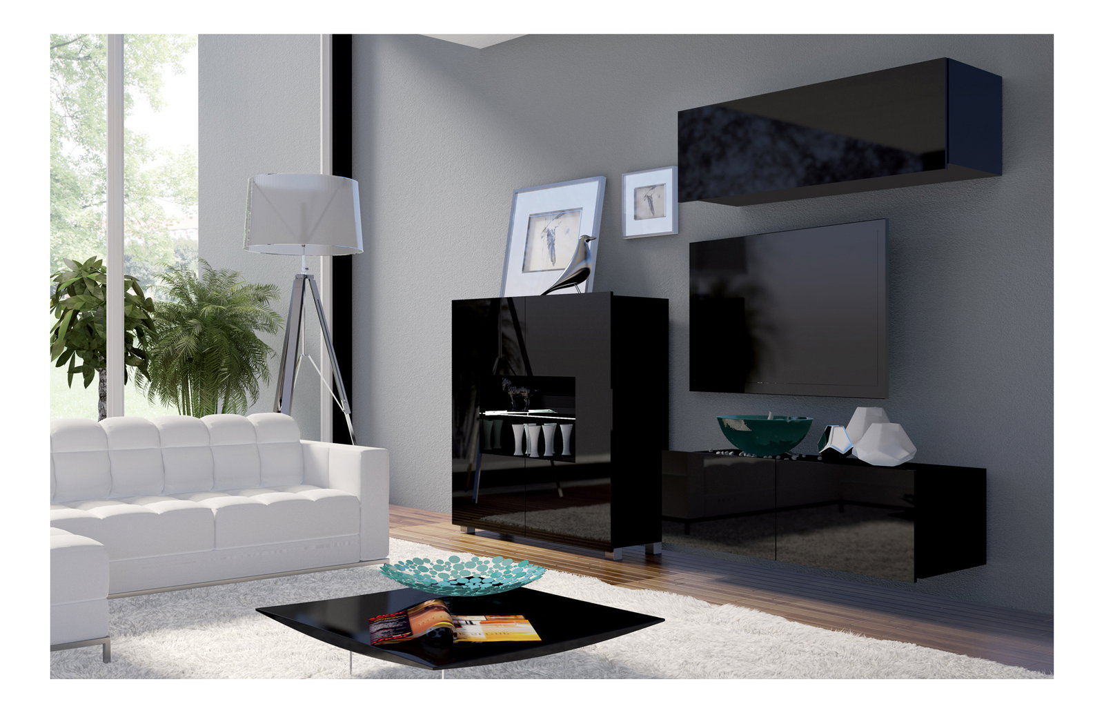 Nappali fal Calabria C9 (fekete) (világítás nélkül)