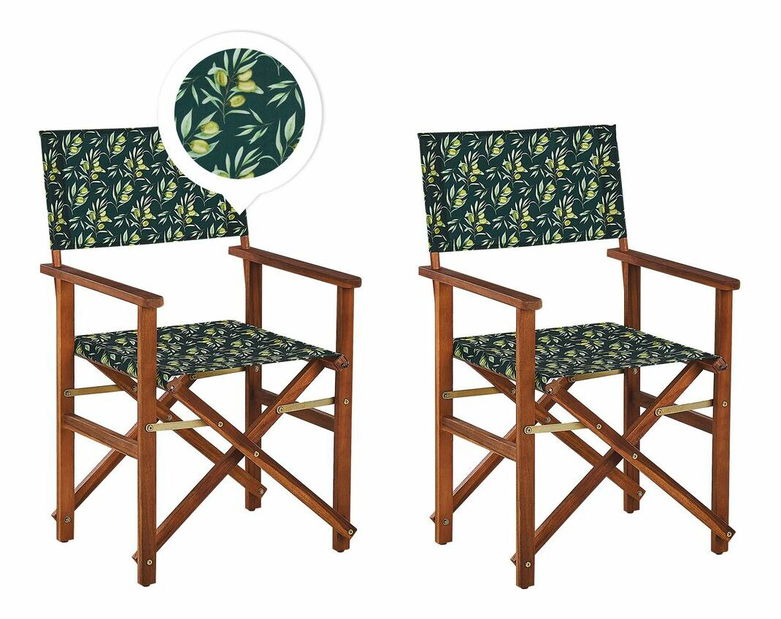 Set 2 ks záhradných lehátok s náhradnými poťahmi Ciala (tmavé akáciové drevo + vzor olív)