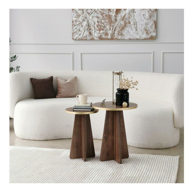 Set 2buc. măsuțe cafea Kabivo 1 (auriu + nuc)