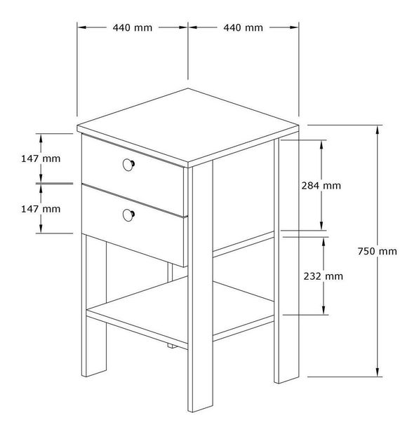 Noptieră Mekali 2 (alb + nuc)