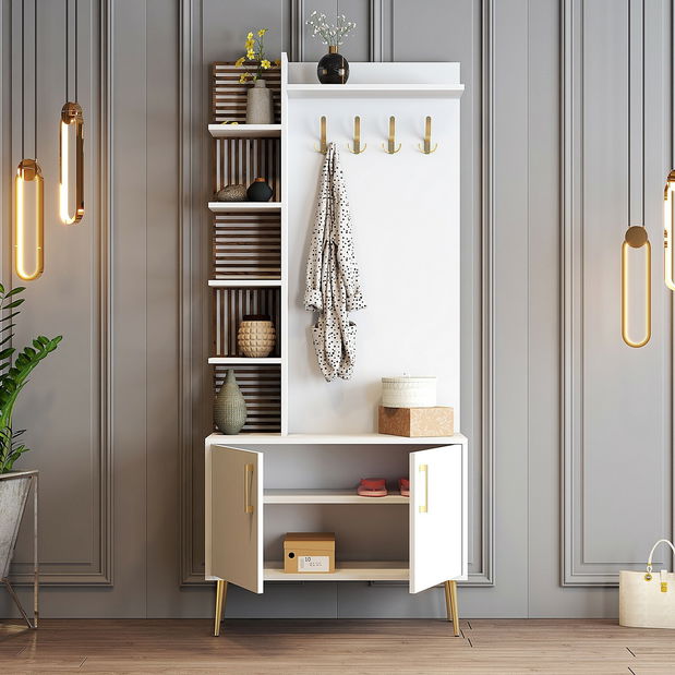 Mobilier hol Valery 2 (alb + auriu)