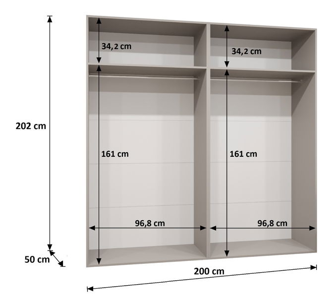 Ormar za garderobu 200 cm Alice 3 (crna + kašmir)