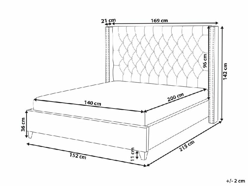 Franciaágy 140 cm Lubbka (fekete) (ágyráccsal)