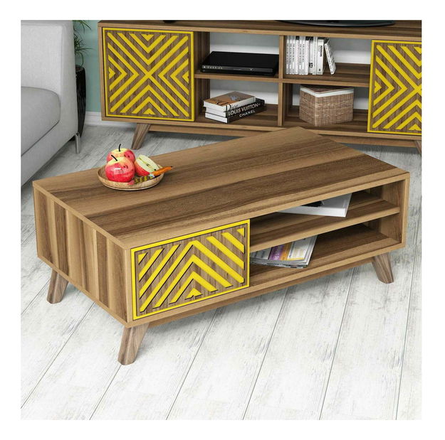 Dohányzóasztal Dedute (dió + sárga)