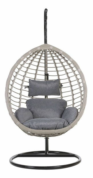 Závesné kreslo so stojanom TOLIO (polyratan) (sivá)