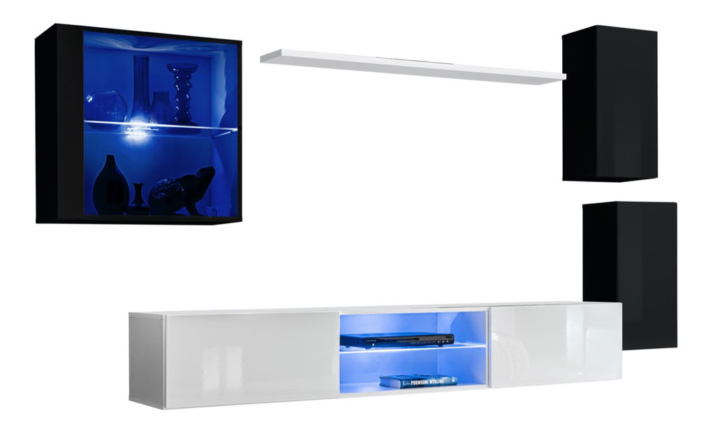 Set za dnevni boravak Shelly 26 ZW WS 23 (crna mat + crna sjajna + bijela mat + bijela sjajna)