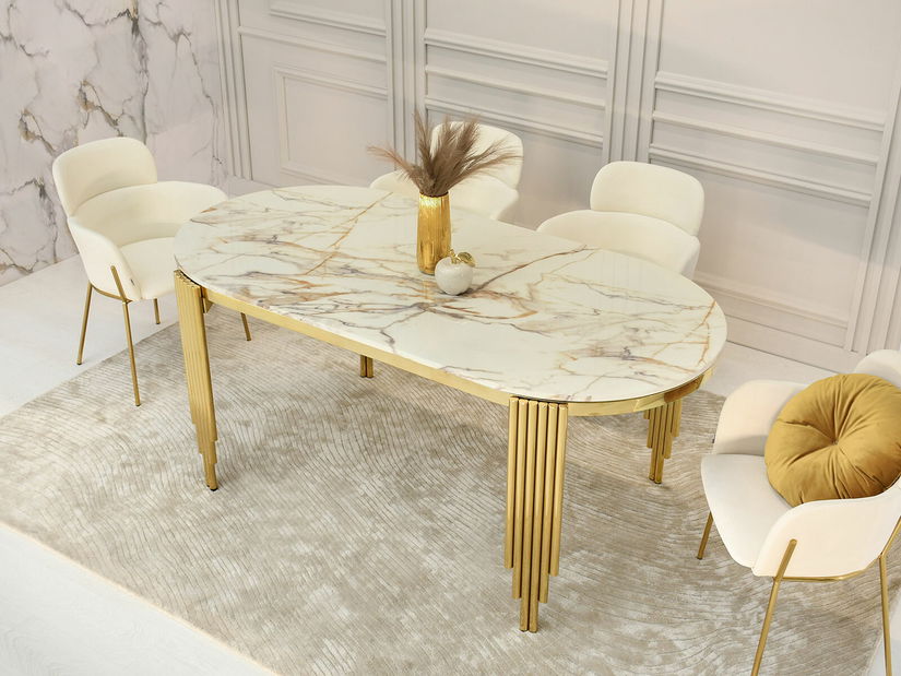 Jedálenský stôl Alimenticia (mramor + zlatá)
