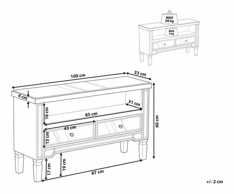 TV stolík/skrinka Narea (strieborná)