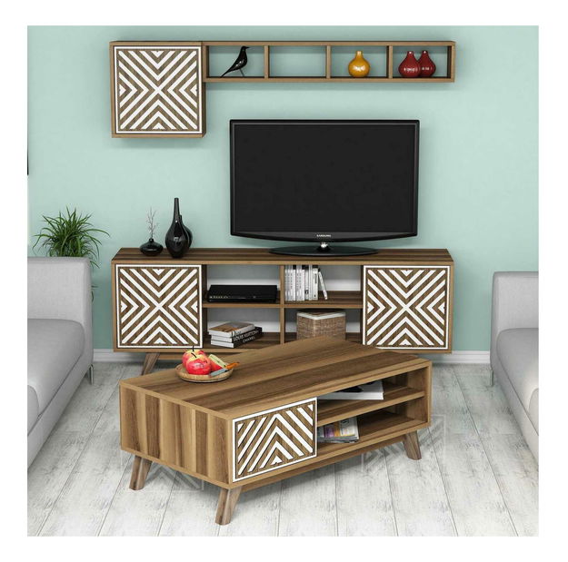 Zostava nábytku do obývacej izby Ivonne (orech + biela)