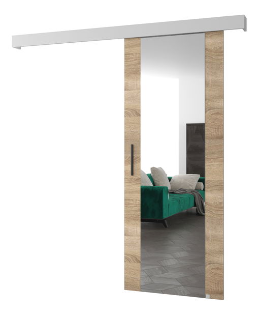 Uși culisante 90 cm Sharlene II (stejar sonoma + alb mat + negru) (cu oglindă)