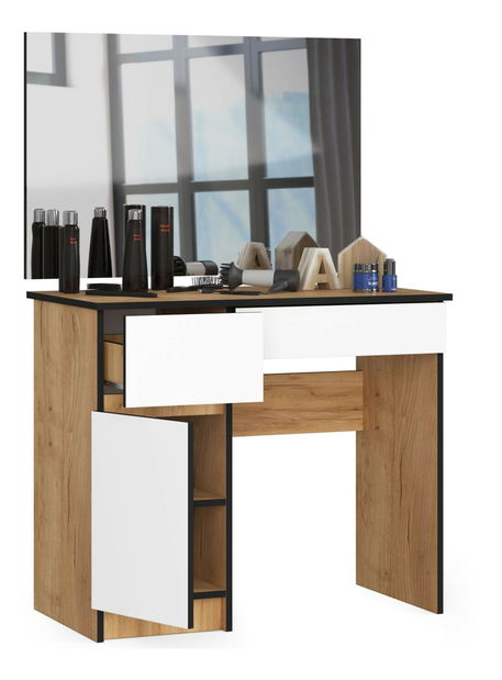 Fésülködőasztal Parijat (tölgy craft + fehér) (tükörrel) (B)