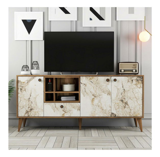 Dulap Nana (Marmură albă + Nuc)