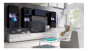 Mobilier living Badiani V (negru + negru lucios + Alb lucios)