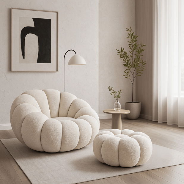 Fotelja Pague (krem) (s tabureom)