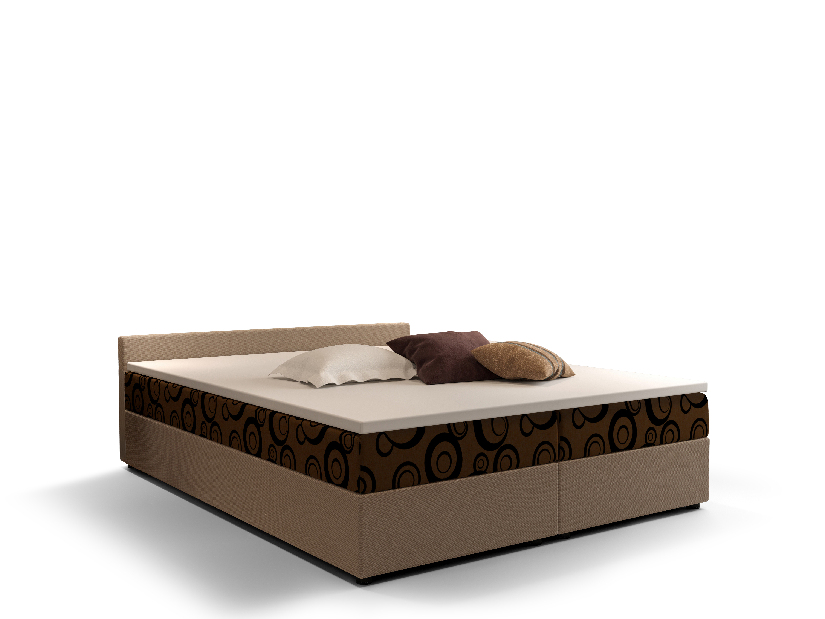 Pat matrimonial Boxspring 180 cm Ceren (motiv + maro deschis) ( cu saltea și sp. depozitare)