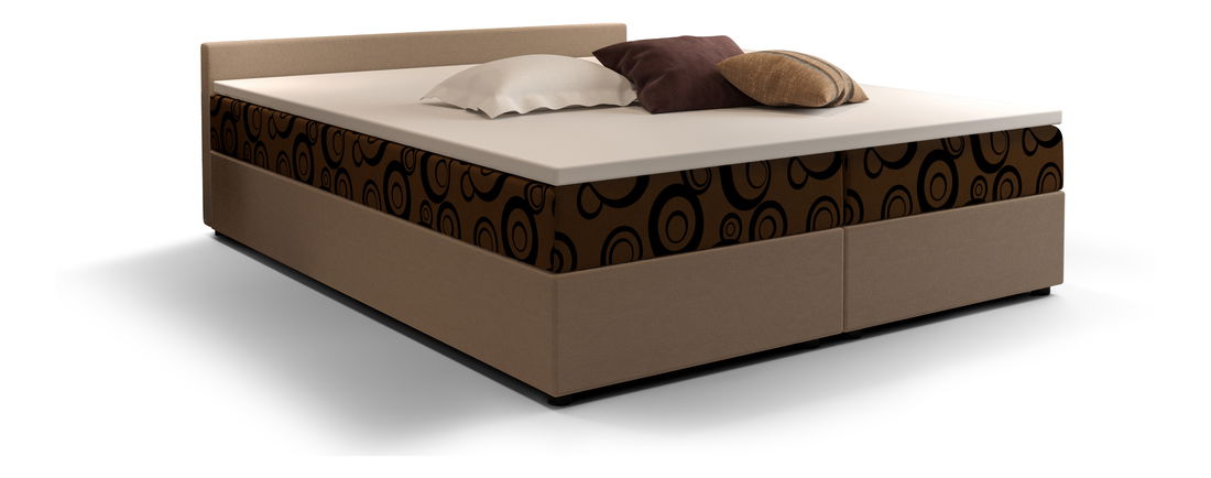 Manželská posteľ Boxspring 160 cm Ceren (vzor + svetlohnedá) (s matracom a úložným priestorom)