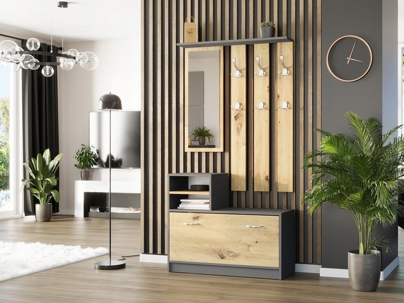 Set mobilier hol Verturia (antracit + artizanal) (cu oglindă)