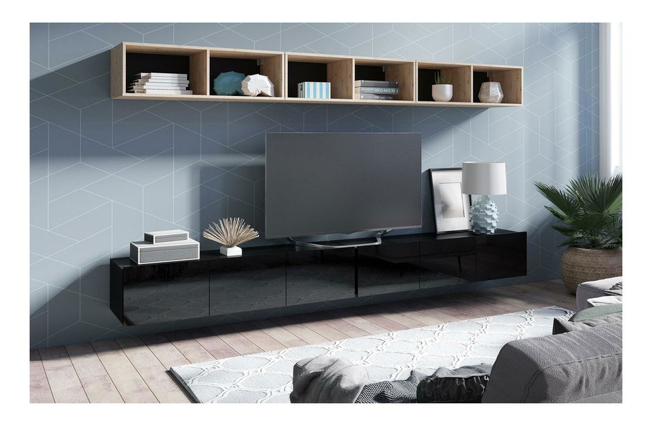 Nappali fal Calabria 4 (matt fekete + fényes fekete + arany tölgy)