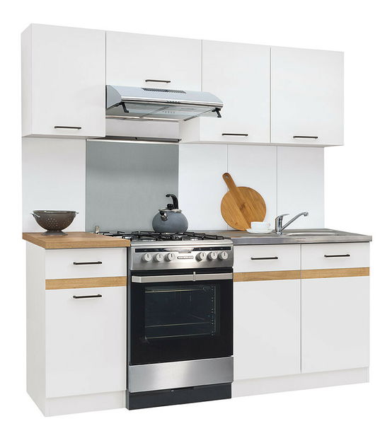 Kuchyňa BRW Junona line 180 cm (Biely lesk + Biela + Dub craft zlatá)