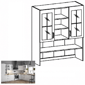Dulap superior de bucătărie so sticlăm K120 Provense (alb + sosna andersen)