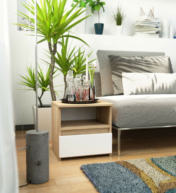 Nočný stolík Cincuenta (dub sonoma + biela)