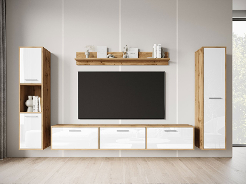 Mobilier living Ikinra XL (Stejar wotan + lucios Alb) 