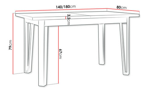 Masă sufragerie extensibilă Elarna 80 x 140 180 III (Stejar sonoma + Negru) (pentru 4-8 persoane)