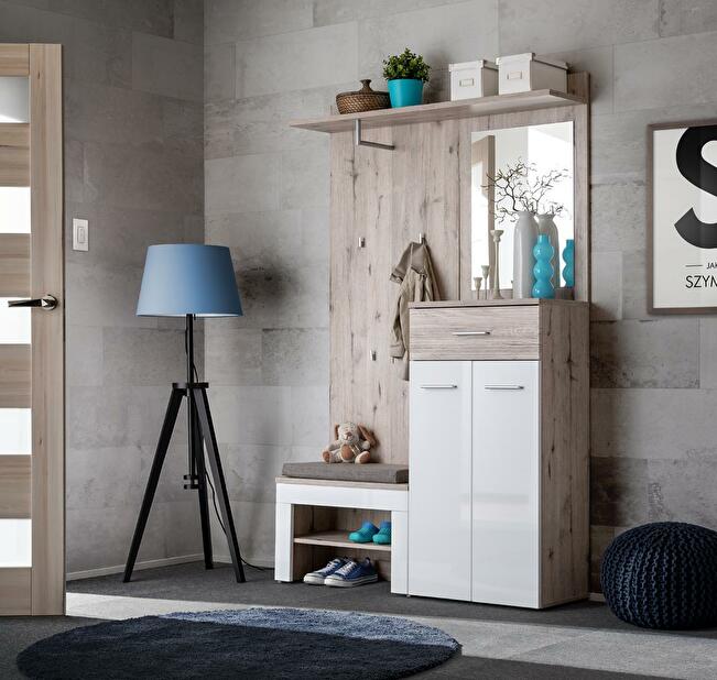 Mobilier hol Geraldo 2 (stejar wellington + alb lucios) (cu oglindă)