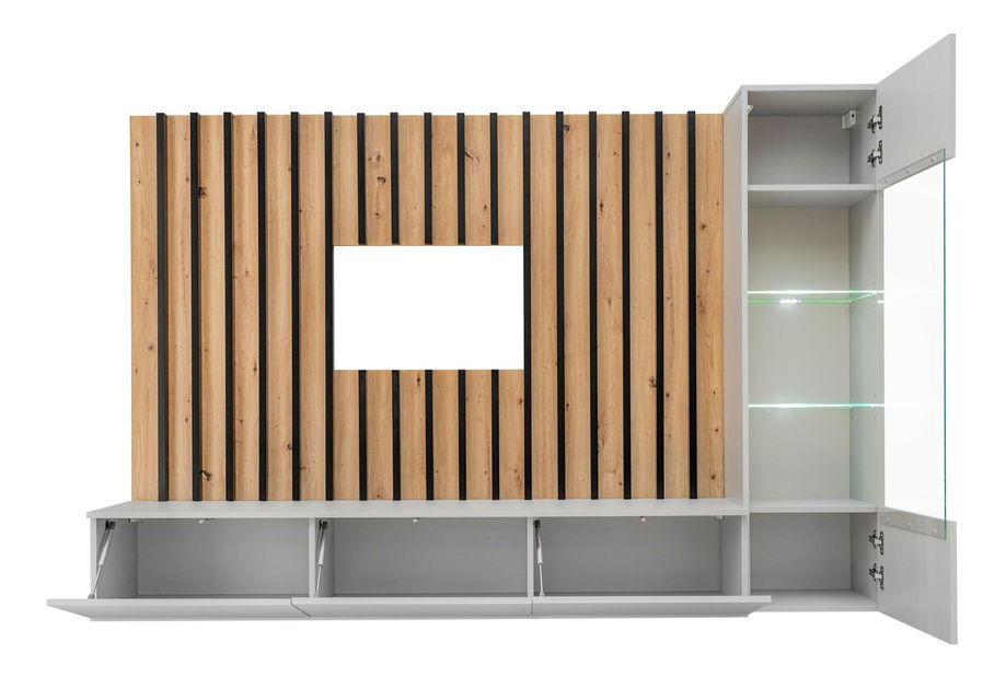 Mobilier living Vertic (stejar artisan + perla gray) (cu iluminat LED)