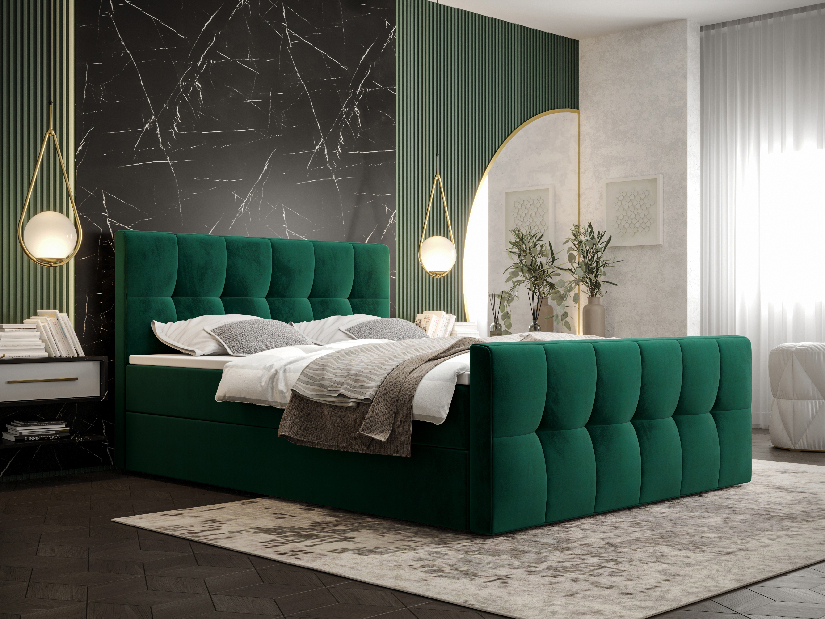 Bračni krevet Boxspring 160 cm Macheta Comfort (maslinasto zelena) (s madracem i prostorom za odlaganje)