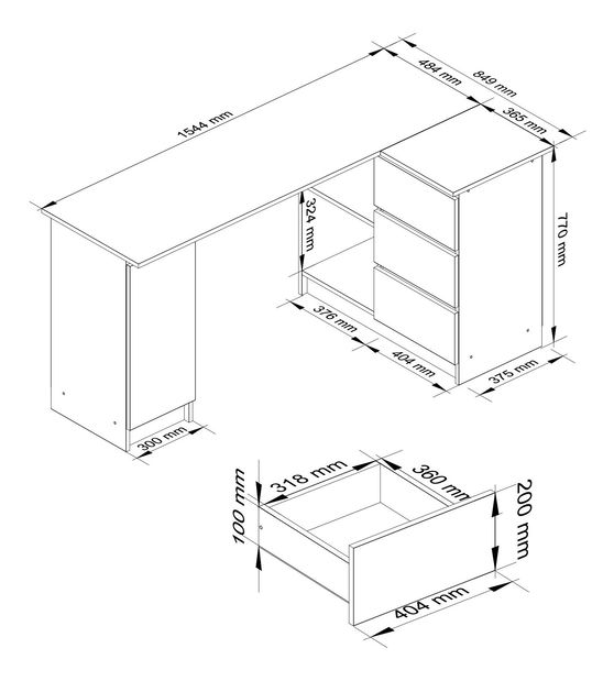 Sarok PC asztal Bevin (fehér + fényes cappucino) (J)