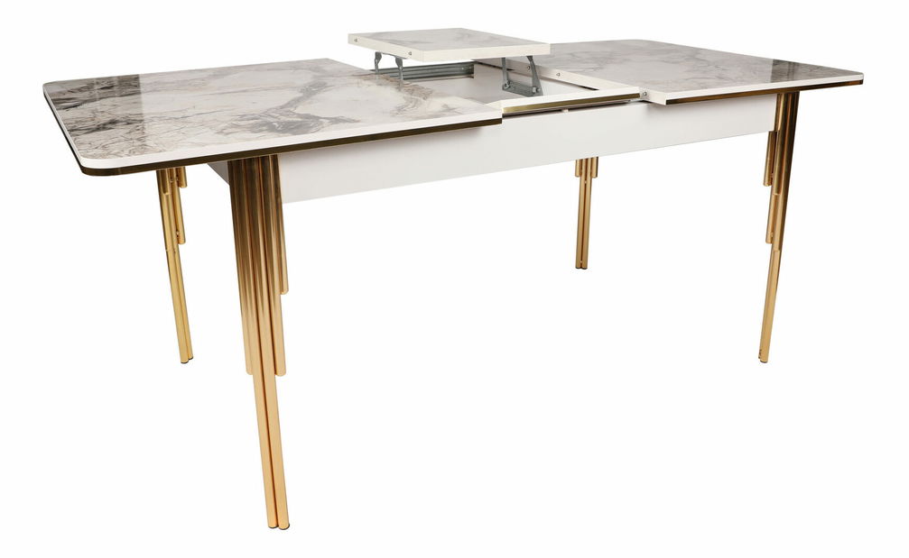 Masă de sufragerie extensibilă (pentru 6 persoane) Diana (auriu + alb) *resigilat