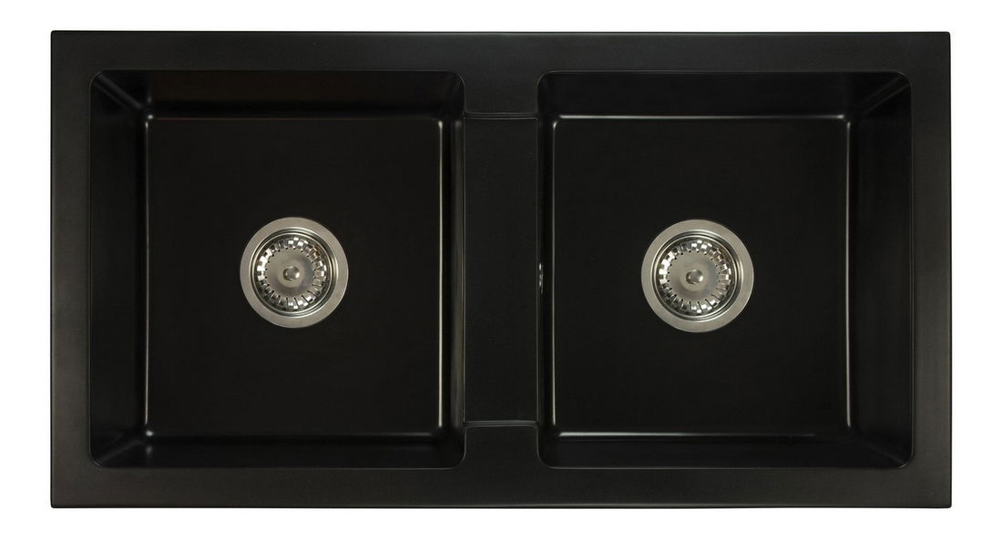 Chiuvetă de bucătărie Byrbys (negru) (cu 2 orificii pentru robinet)