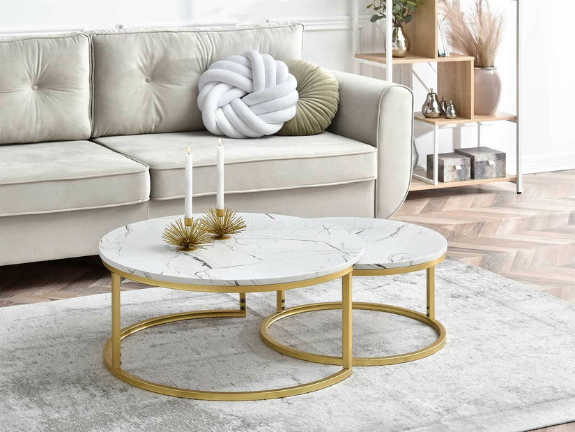 Konferenčný stolík Kolja Zest Xl (biela + zlatá)