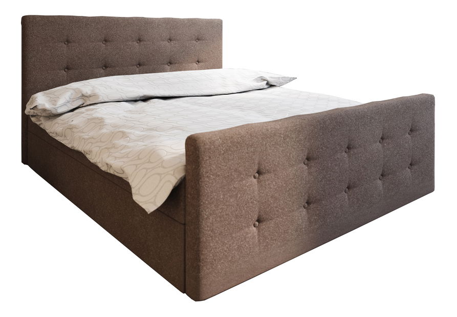 Pat matrimonial Boxspring 140 cm Milagros 1 (maro închis) ( cu saltea și sp. depozitare)
